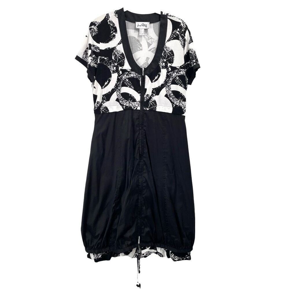 Joseph Ribkoff‎ floral nylon balloon hem midi dress Size 12 black white